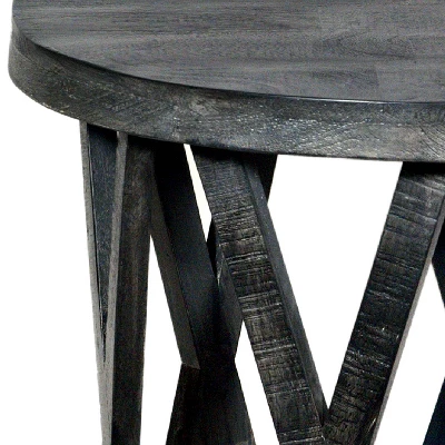 22" Farmhouse Style Round Wooden End Table With Airy Design Base Gray - The Urban Port