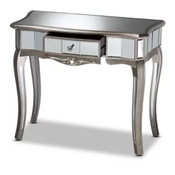 Elgin Brushed Wood And Mirrored Glass 1 Drawer Console Table Silver/Mirror - Baxton Studio
