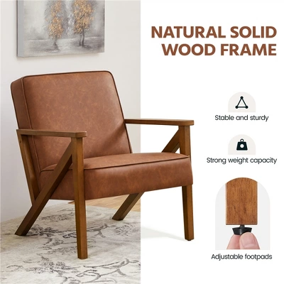 Yaheetech Faux Leather Armchair Accent Chair With Wood Legs For Living Room - Image 5
