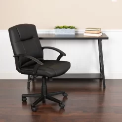 Emma And Oliver Mid-Back Black LeatherSoft-Padded Task Office Chair With Arms