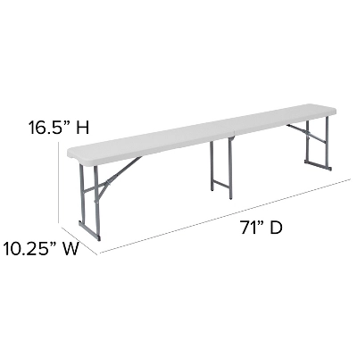 Emma And Oliver 10.25"Wx71"L Portable Bi-Fold Granite White Plastic Bench - Image 3