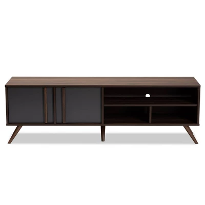 2 Door Naoki Two-Tone Wood TV Stand For TVs Up To 65" Gray/Walnut - Baxton Studio - Image 2