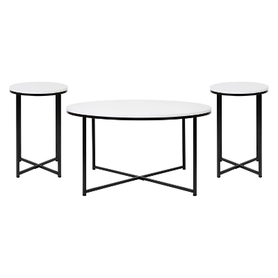 Merrick Lane Round Coffee Table Set - 3 Piece Coffee Table Set With Crisscross Frame - Coffee Table & 2 End Tables - Image 14