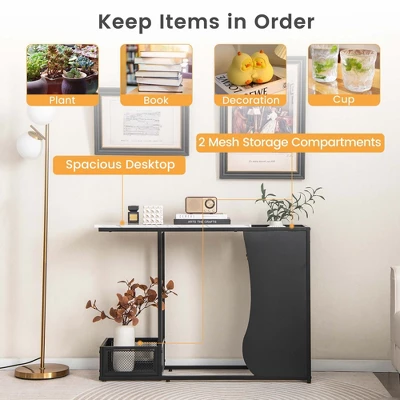 Costway 43.5'' Console Table With Faux Marble Top & 2 Storage Compartments Entryway Hallway - Image 5