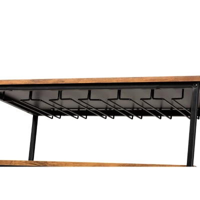 Dania Antique Vintage Industrial Metal And Wood Mobile Wine Bar Cart Black/Walnut - Baxton Studio - Image 3