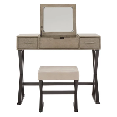Brunswick Vanity Set With Flip Mirror And Power Strip Gray/Black - Inspire Q
