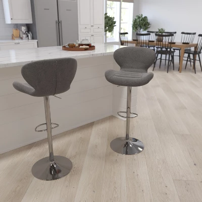 Merrick Lane Adjustable Height Barstool Contemporary Bar Height Stool With Curved Back And Metal Base With Footrest - Image 7