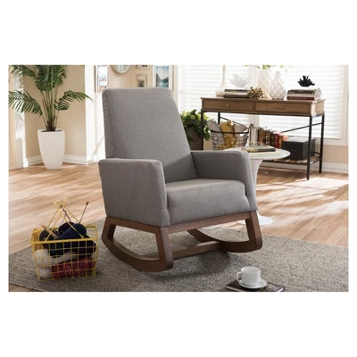 Yashiya Mid - Century Retro Modern Fabric Upholstered Rocking Chair - Baxton Studio - Image 3