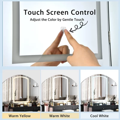 Costway Vanity Table Stool Set Large Tri-folding Lighted Mirror 6 Drawer Dresser WhiteBlack - Image 5