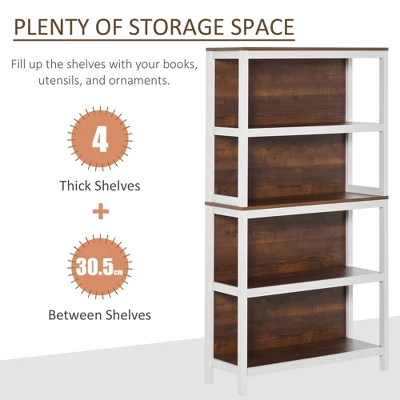 HOMCOM 4 Tier Bookshelf Utility Storage Shelf Organizer With Back Support - Image 3