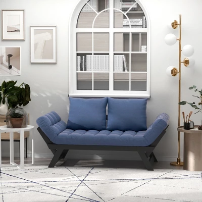 HOMCOM Single Person 3 Position Convertible Chaise Lounger Sofa Bed With 2 Large Pillows And Oak Frame - Image 2