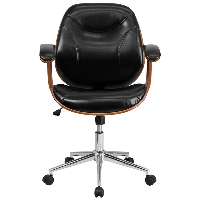 Merrick Lane Mid-Back Ergonomic Office Chair Executive Swivel Bentwood Frame Desk Chair In Black Faux Leather - Image 3