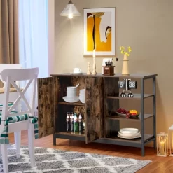 Costway 2-Door Industrial Kitchen Storage Cabinet Buffet Sideboard Open Shelves