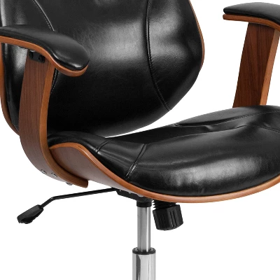 Merrick Lane Mid-Back Ergonomic Office Chair Executive Swivel Bentwood Frame Desk Chair In Black Faux Leather - Image 11