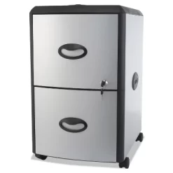Storex Two-Drawer Mobile Filing Cabinet With Metal Siding 19 X 15 X 23 Silver/Black 61352U01C
