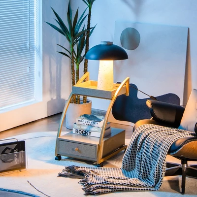 Costway Rolling End Table With Storage Drawer Tray Top 4 Casters Modern Bedside Trolley - Image 4