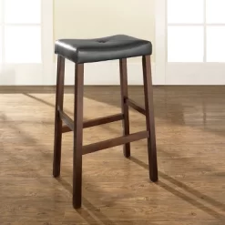 Set Of 2 29" Upholstered Saddle Seat Barstools Vintage Mahogany - Crosley