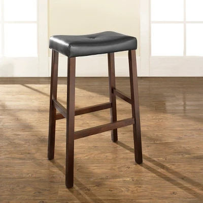 Set Of 2 29" Upholstered Saddle Seat Barstools Vintage Mahogany - Crosley