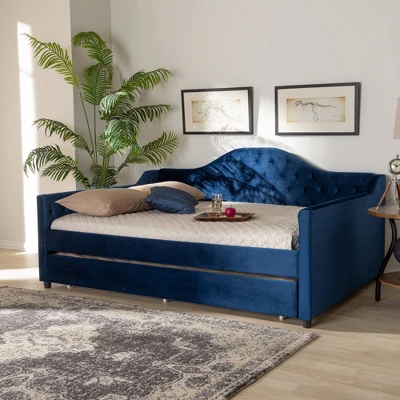 Perry Velvet Daybed With Trundle - Baxton Studio - Image 4
