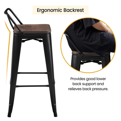 Yaheetech 30" Low Back Metal Counter Height Bar Stools With Wood Seat & Footrest, Set Of 4 - Image 6