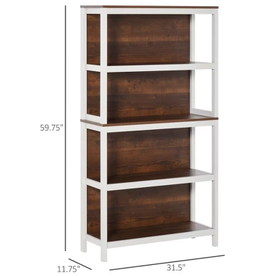 HOMCOM 4 Tier Bookshelf Utility Storage Shelf Organizer With Back Support - Image 4