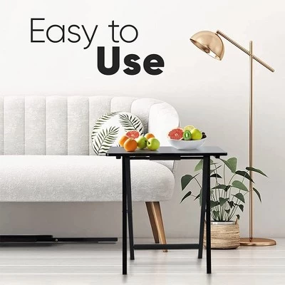 PJ Wood Lightweight Rectangle Folding TV Snack Tray Tables With Compact Storage Rack, Solid Wood Construction, Black, (2 Piece Set) - Image 4