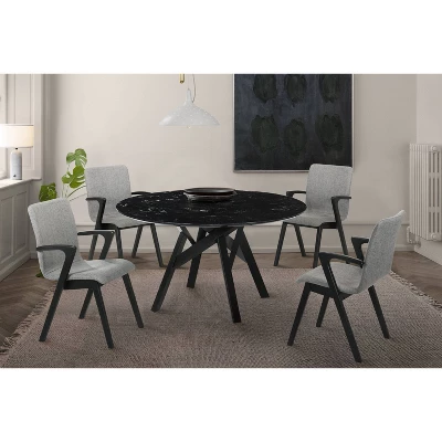 54" Venus Round Mid-Century Modern Dining Table Black Marble - Armen Living - Image 3