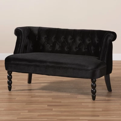 Flax Victorian Style Contemporary Velvet Fabric Upholstered 2 Seater Loveseat Black - Baxton Studio - Image 9