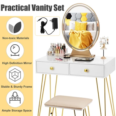 Costway Vanity Makeup Dressing Table W/ 3 Lighting Modes Mirror Touch Switch White - Image 5