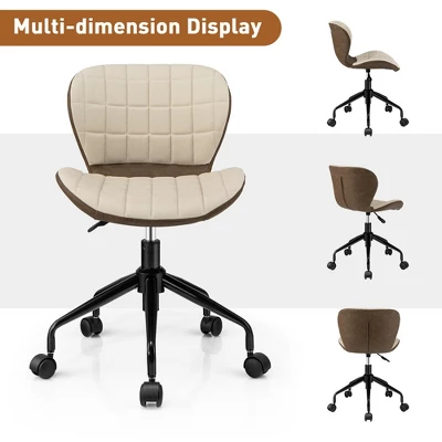 Costway Mid Back Home Office Chair Adjustable Swivel Linen & PU Leather Task Chair - Image 8