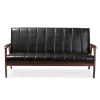 Nikko Mid-Century Modern Scandinavian Style Faux Leather Wooden 3 Seater Sofa - Baxton Studio