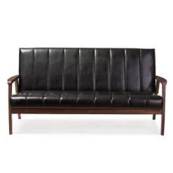 Nikko Mid-Century Modern Scandinavian Style Faux Leather Wooden 3 Seater Sofa - Baxton Studio