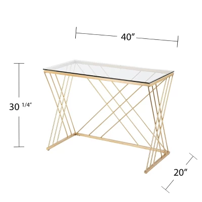 Oaknut Modern Glass Top Desk Gold - Aiden Lane - Image 6