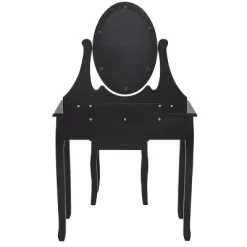 Tangkula Mirrored Dressing Table Wooden Vanity Makeup Unit W/ Cushioned Stool