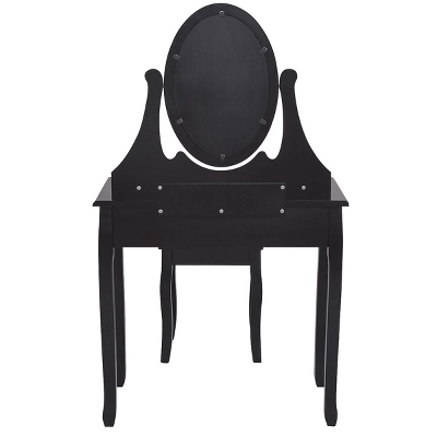 Tangkula Mirrored Dressing Table Wooden Vanity Makeup Unit W/ Cushioned Stool