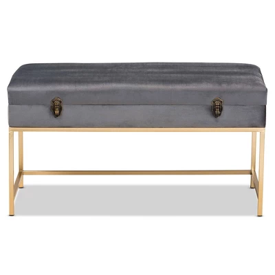 Aliana Velvet Fabric And Metal Large Ottoman Gold - Baxton Studio - Image 2