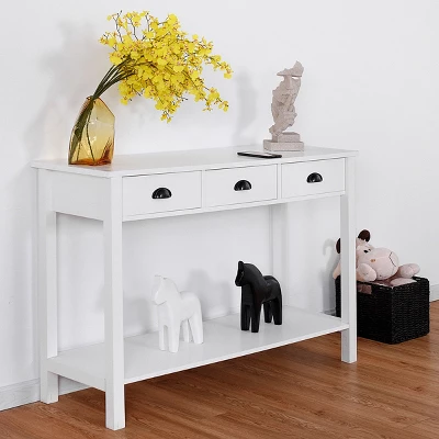 Costway 47" Console Table Hall Table Side Desk Accent Table Drawers Shelf Entryway White - Image 8