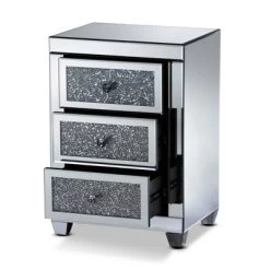 Ralston 3 Drawers Mirrored Nightstand - Baxton Studio