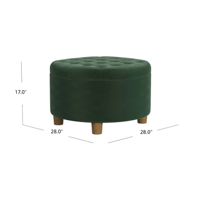 Tufted Round Storage Ottoman Loden Green Velvet - HomePop - Image 3