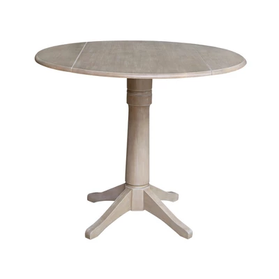 Alexandra Round Dual Drop Leaf Pedestal Table Washed Gray Taupe - International Concepts - Image 9