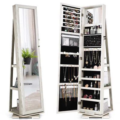 Costway 360degree Rotatable Jewelry Cabinet 2-in-1 Lockable Mirrored Organizer - Image 11