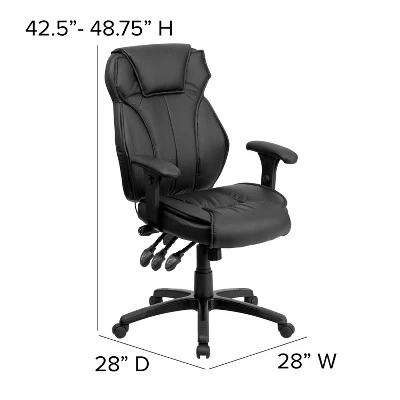 Emma And Oliver High Back Black LeatherSoft Multifunction Ergonomic Office Chair, Lumbar Knob - Image 3