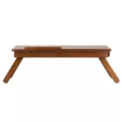 Alden Lap Desk, Flip Top With Drawer, Foldable Legs Teak Brown - Winsome