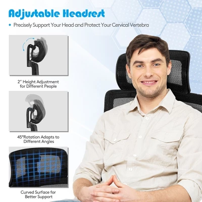 Costway Ergonomic Office Chair High-Back Mesh Chair W/Adjustable Lumbar Support - Image 7