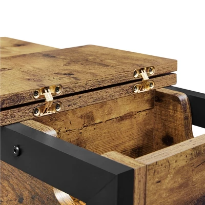 Yaheetech 3-Tier Narrow End Table With Drawer And Flip Top Compartment, Rustic Brown - Image 4