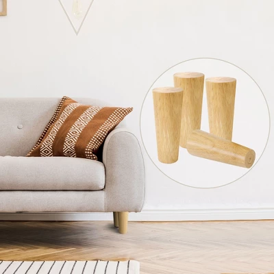 Unique Bargains Wood Furniture Legs Round Solid With Mounting Plate Replacement Feets Set Of 4 - Image 5