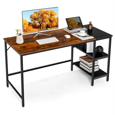 Costway 55'' Computer Desk Writing Workstation Study Table Home Office With Bookshelf Black/Rustic - Image 10