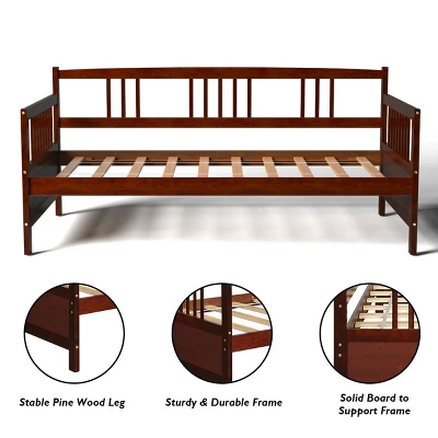 Costway Twin Size Wooden Slats Daybed Bed Sofa Support Platform Sturdy W/Rails White/Cherry - Image 8