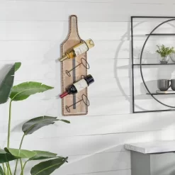 Wood Bottle Shaped 4 Bottle Wall Wine Rack With Beaded Frame Brown - Olivia & May