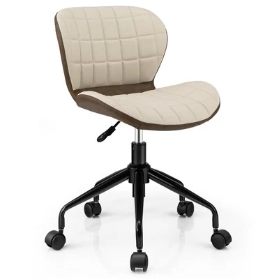 Costway Mid Back Home Office Chair Adjustable Swivel Linen & PU Leather Task Chair - Image 10